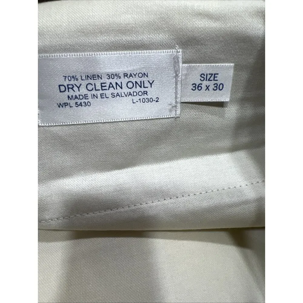 Perry Ellis Preppy Chinos Relaxed Pleated Linen Blend Pants Beige Mens Sz 36x30